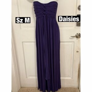 Women's Purple Strapless Dress lace up Front Smocked back